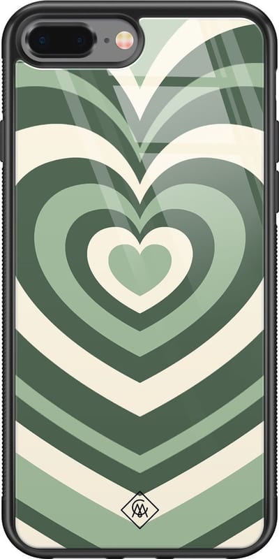 Casimoda® hoesje - Geschikt voor iPhone 8 Plus - Hart Swirl Groen - Luxe Hard Case Zwart - Backcover telefoonhoesje - Groen