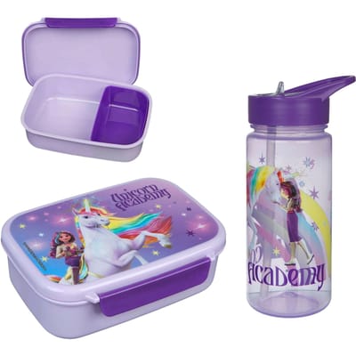 Unicorn Academy lunchset; lunchbox en drinkfles