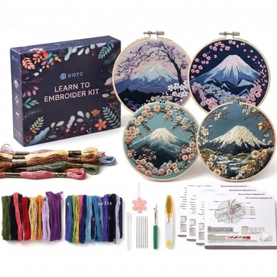 BOTC Borduurpakket - Borduurset van 4 - Borduurpakketten voor Volwassenen - Hobby en Creatief - Borduren - Sneeuwberglandschap