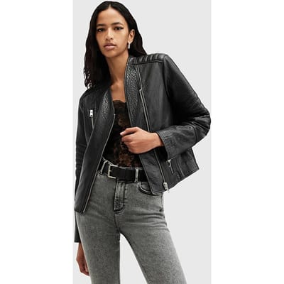 AllSaints Cawley Biker Black Maat: 2 | Leren Jassen Outlet | Dames | Zwart