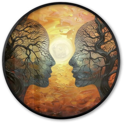 Poster in lijst Rond - Fotolijst 60x60 cm - Posters - Bomen - Gezichten - Zon - Kunst - Ronde posterlijst zwart - Decoratie - Wanddecoratie woonkamer - Muurdecoratie slaapkamer