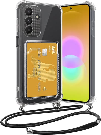 Hoesje Geschikt voor Samsung A27 Hoesje Met Telefoonketting Pasjeshouder Shockproof Case Koord - Hoesje Geschikt voor Samsung Galaxy A27 Hoes Met Kaarthouder - Transparant