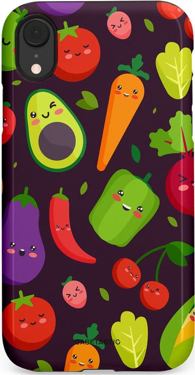 Casetastic Hoesje Geschikt voor Apple iPhone Xr - Stijlvolle Beschermende Duo-layer Case - Vrolijke Groentevrienden