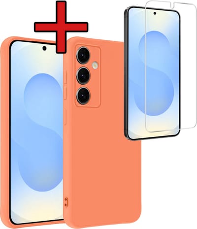 Hoesje - Met Screenprotector - Geschikt voor Samsung Galaxy S25 - Sterk & Shockproof - Telefoon Hoes - Back Cover - Siliconen Case - Telefoonhoes - Perzik