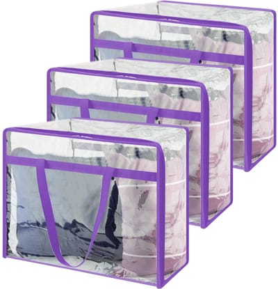Cosensi- Opbergzak - 3 Stuks - Waterdicht - Transparant - Opbergzakken voor Kleding - Opbergzakken voor Duvet - Verstevigde Handgreep - Opbergdoos