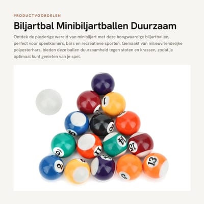 Dailygoods- Biljartbal 32MM - 16 Stuks - Polyesterhars - Duurzaam - Geschikt voor Speelkamers - Milieuvriendelijk Materiaal - Minibiljartballen