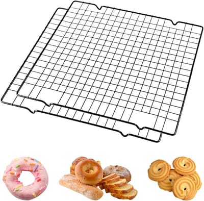 Roestvrijstalen afkoelrooster voor taarten en koekjes, antiaanbaklaag, 27,5 x 25,5 cm, 2 stuks, perfect voor bakken en decoreren