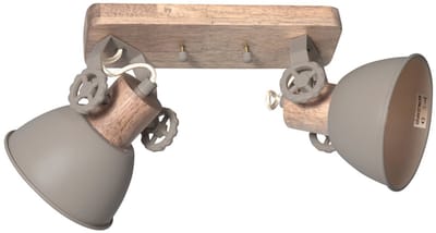 Gearwood 7969TA Plafondlamp - Taupe - Hout en metaal - Draaibaar en kantelbaar - Mexlite - Compact ontwerp met 15 cm kapdiameter en E27 fittingen