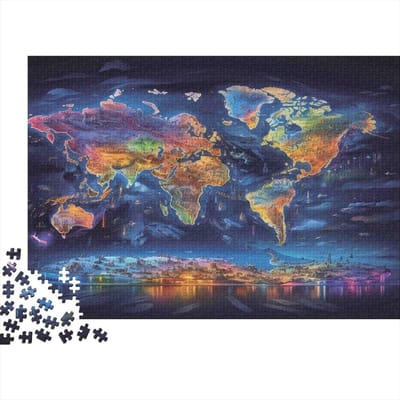 Ontdekkingskaart, 1000 stukjes, papieren puzzel voor volwassenen, educatief spel, wereldbol, puzzelstukjes, geheugentraining, wanddecoratie, 52 x 38 cm, 1000 stuks