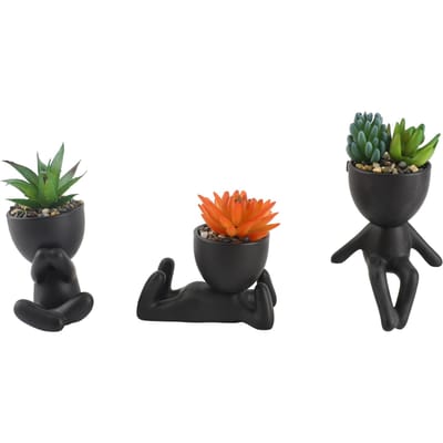 Pot de fleurs figurine mignonne Pot de jardinière succulente décoratif moderne en céramique pour la décoration de la maison et du jardin black