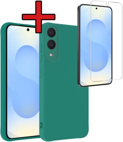 Hoesje - Met Screenprotector - Geschikt voor Samsung Galaxy S25 Edge - Sterk & Shockproof - Telefoon Hoes - Back Cover - Siliconen Case - Telefoonhoes - Donkergroen