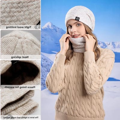 2-in-1 Wintermuts en Sjaal Set voor Dames - Warme Gebreide Beanie met Zachte Voering, Maat 55-60 cm, Perfect voor Koude Dagen