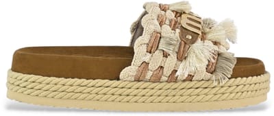 Mou Monoband Rope Sandal Fringes Slippers - Dames - Bruin - Maat 37
