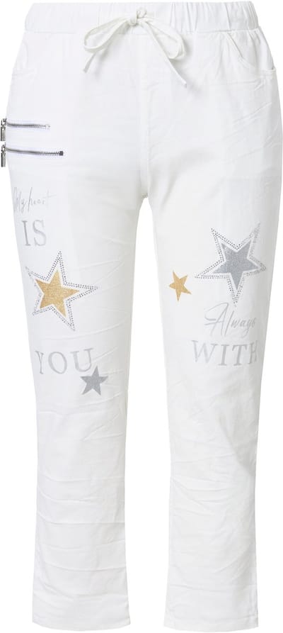 Angel of Style - Dames - Broek jogg-style conventioneel met sterrenprint - Sneeuwwit - Maat 44