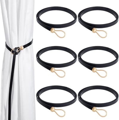 Dailygoods- Gordijnhouders 6 Stuks - PU-leer - Antislip - Decoratief Touw - Muurbevestiging Vrij - 1136 mm Lang - Geen Gereedschap Nodig - Gordijnkoorden