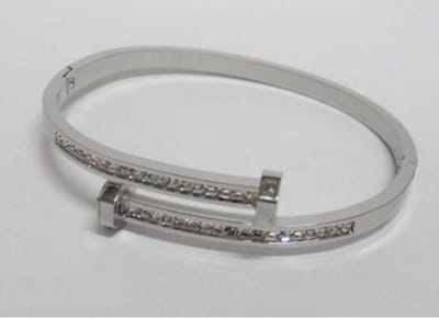 Hidzo Yehwang - Zilverkleurige Bangle Armband met namaakdiamantjes - Dames Armband