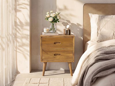 Vente-unique Set van 2 nachtkastjes met 2 lades – Mindihout – houtlook – PONIDA
