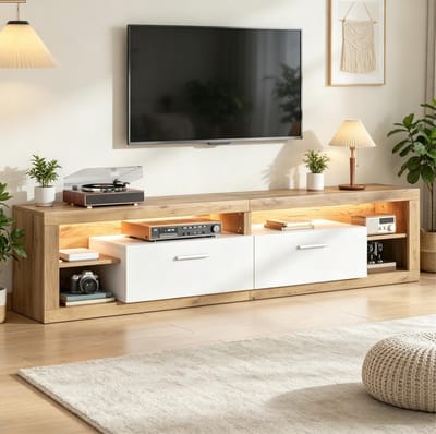 HAUSS SPOLE Tv Meubel - Met App Bedienbare Led En 2 Lades - Voor Woonkamer En Grote Tv - Spaanplaat - 180x35,5x50 Cm