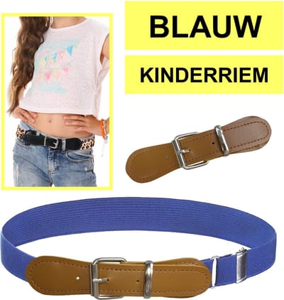 Fako Fashion - Kinderriem Elastisch Oval - Elastische Riem Voor Kinderen - Rekbare Riem - Broekriem - Stretch Riem - Natural - Royal Blauw - Koningsblauw