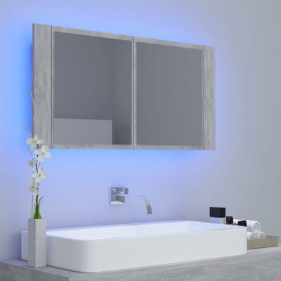 vidaXL - Badkamerkast - met - spiegel - en - LED - 90x12x45 - cm - acryl - betongrijs
