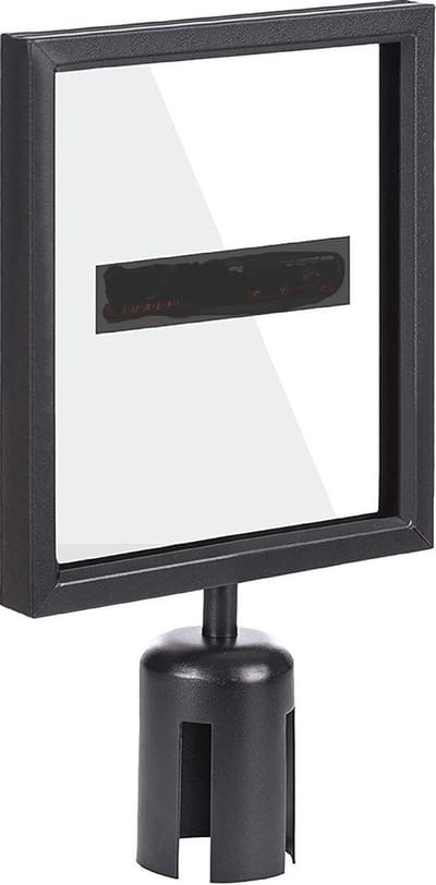 A4 Posterframe Portret / Staand voor Afzetpaal met Uittreklint | Infobord / Insteekframe | Zwart Staal | Plexiglas