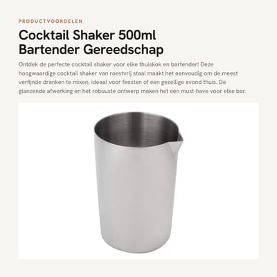 Dailygoods- Cocktailshaker Roestvrij Staal 500 ml - Bartending Gereedschap - Mixbeker - Lekt Niet - Stevig - Gemakkelijk te Reinigen