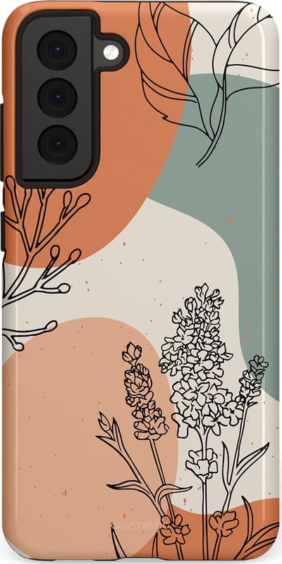 Casetastic hoesje geschikt voor Samsung Galaxy S21 FE 5G - Dubbellaagse bescherming - Lijnenspel Natuur - Fashion Case - Zand Saliegroen Terracotta