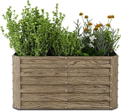 Blumfeldt High Grow Recht Verhoogd Bed, Ergonomisch 432 L Verhoogd Bed Metaal In Hout-look, Weerbestendig Gegalvaniseerd Staal Voor Bloemen, Kruiden & Groenten - Roestbestendig Met Open Bodem & Eenvoudige Montage