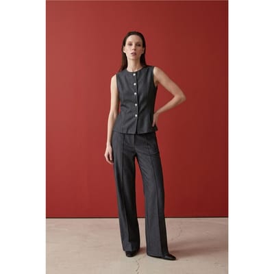 Katoenen Poplin Vest en Wijde Pantalon Set