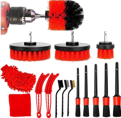 Auto Reinigingsset - Detailing Borstels - Auto Poetsen - 16 Delige Kit - 5 Maten Borstels - Rood