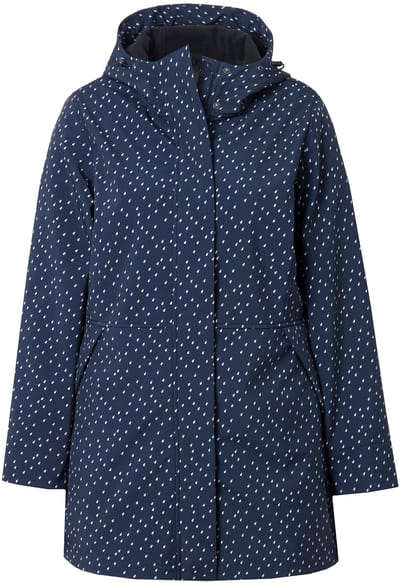 Ulla Popken - Dames - Lange softshell-jas waterdicht regendruppel-motief - Marine - Maat 46+