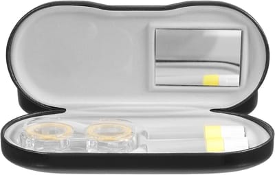 Dubbele Brillendoos - Contactlenzendoosje Reisdoosje - Veilig Opbergen - Inclusief Spiegel - 16 x 7 x 5.5 cm - Geel