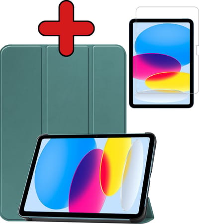 Hoesje - Geschikt voor Apple iPad A16/A18 (2022/2025/2026) - 10.9 & 11 inch (10e, 11e & 12e generatie) - Met Screenprotector - Hardcover Book Case - Trifold Bookcase Hoes - Hard Cover - Tablethoes - Donkergroen