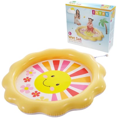 De Intex „Sunny rays Spray pool” biedt verfrissende zwemplezier voor kinderen vanaf 2 jaar en ouder met ingebouwde watertester en vrolijk zonnedesign.