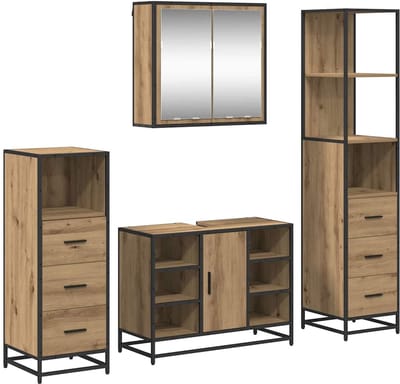 vidaXL - Badkamermeubel - Set - met - lade - 4 - pcs - Artisan - Eiken - Bewerkt - hout