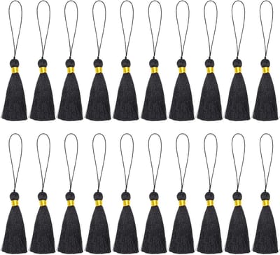 20 Stuks Zwarte Kwastjes, Handgemaakte Zachte Tassels voor Boekenleggers, Mobiele Telefoons en DIY Projecten