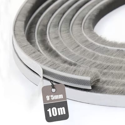 Zelfklevende Borstelstrip voor Tochtstrippen - 10 Meter Lengte - 9mm x 5mm