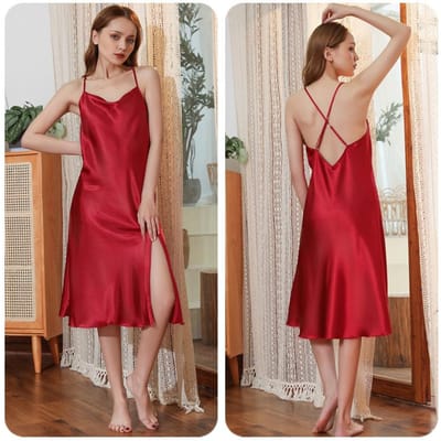 Robe de nuit d'été sexy à dos nu et mi-longue pour femme, col en une ligne, couleur unie, bretelles croisées lisses 2XL