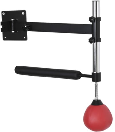 Boksrek met Snelheidsballen en 360° Reflexstang - Wandmontage - in Hoogte Verstelbaar - Reflextrainer - Bokszak - Bokstrainer - Boksbal - Bokspaal - Boxing - Zwart/Rood