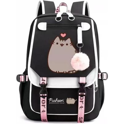 3-delige Schoolrugzakset voor Studenten Grote Capaciteit Oxford Stof Schooltas met Schouderband en Etui Cat backpack black