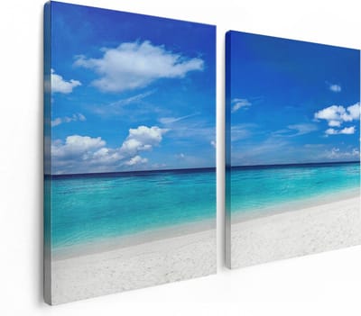 Artaza Canvas Schilderij Tweeluik Tropisch Strand Met Een Palmboom - 120x80 - Foto Op Canvas - Canvas Print