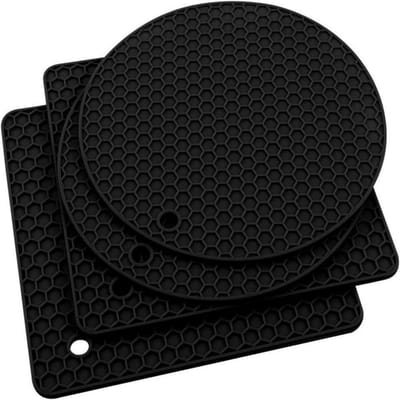 GELLDG 4 Stuks Pannenonderzetters - Siliconen Onderzetters - 18x18cm 6mm Dik - Duurzaam Antislip Multifunctioneel Hittebestendig - Geschikt voor Pannen Servies en Glazen - Siliconen Set (2 Rond 2 Vierkant)