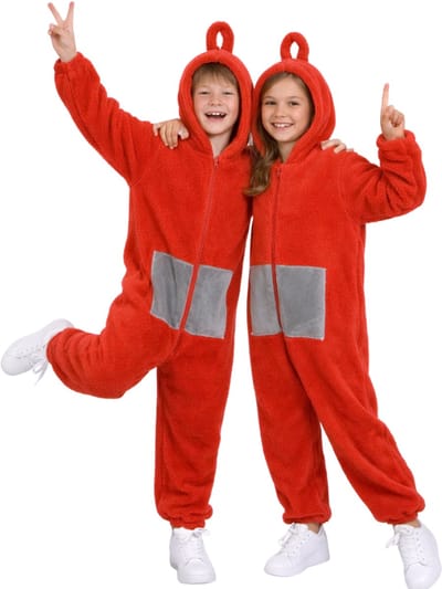 JOYAKIDS® Tele Onesie Kinderen | Carnavalskleding Meisje & Jongen | Verkleedkleren Jongens Meisjes | Rood Verkleedkostuum Kids | Onesie Pyjama | Tubbie Kostuum Kind | Carnaval kleding | Verkleedkleding | Verkleed als | Groepskostuum | Maat 100