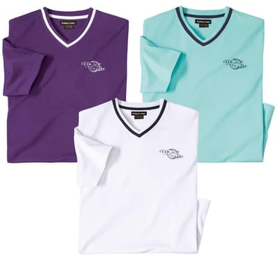 ATLAS FOR MEN - Set van 3 T-shirts met V-hals Surfer - Heren - Verkrijgbaar in grote maten - L