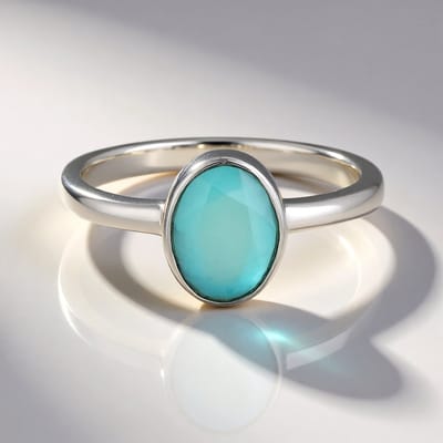 Cavill - Zilveren Ring - 925 Sterling Zilver Geplatineerd - Paraíba Opaal 0,838 ct - Ovale Edelsteen - Minimalistisch Elegant Design - Ring Maat 20