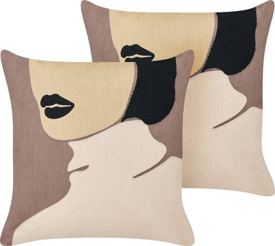 SILPHIUM - Sierkussen set van 2 - Taupe - 45 x 45 cm - Katoen
