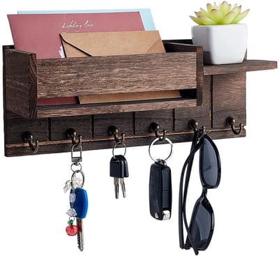 Dailygoods- Sleutelhouder met brievensleuf - Houten Sleutelrek - 6 Sleutelhaken - Wandmontage - Decoratief - Duurzaam ontwerp