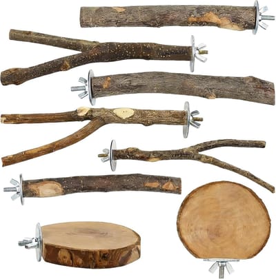 Vogel Speelset - Klimtouw en Zitstok - Stimuleert Gedrag - Natuurlijk Hout Materiaal - 8 Delige Set