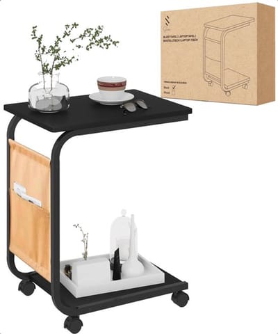 Shasim Bijzettafel met Wielen - Bedtafel en Laptoptafel - Laptop desk - Zwart