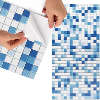 Tulup Meubelfolie - Blauw mozaïek Meubelfolie Zelfklevend - 65x130 cm - Blauw Meubelfolie - Plakfolie Meubels - Geometrische Meubelfolie - Decoratiefolie Zelfklevend - Slaapkamer decoratie - Achtergronden en patronen